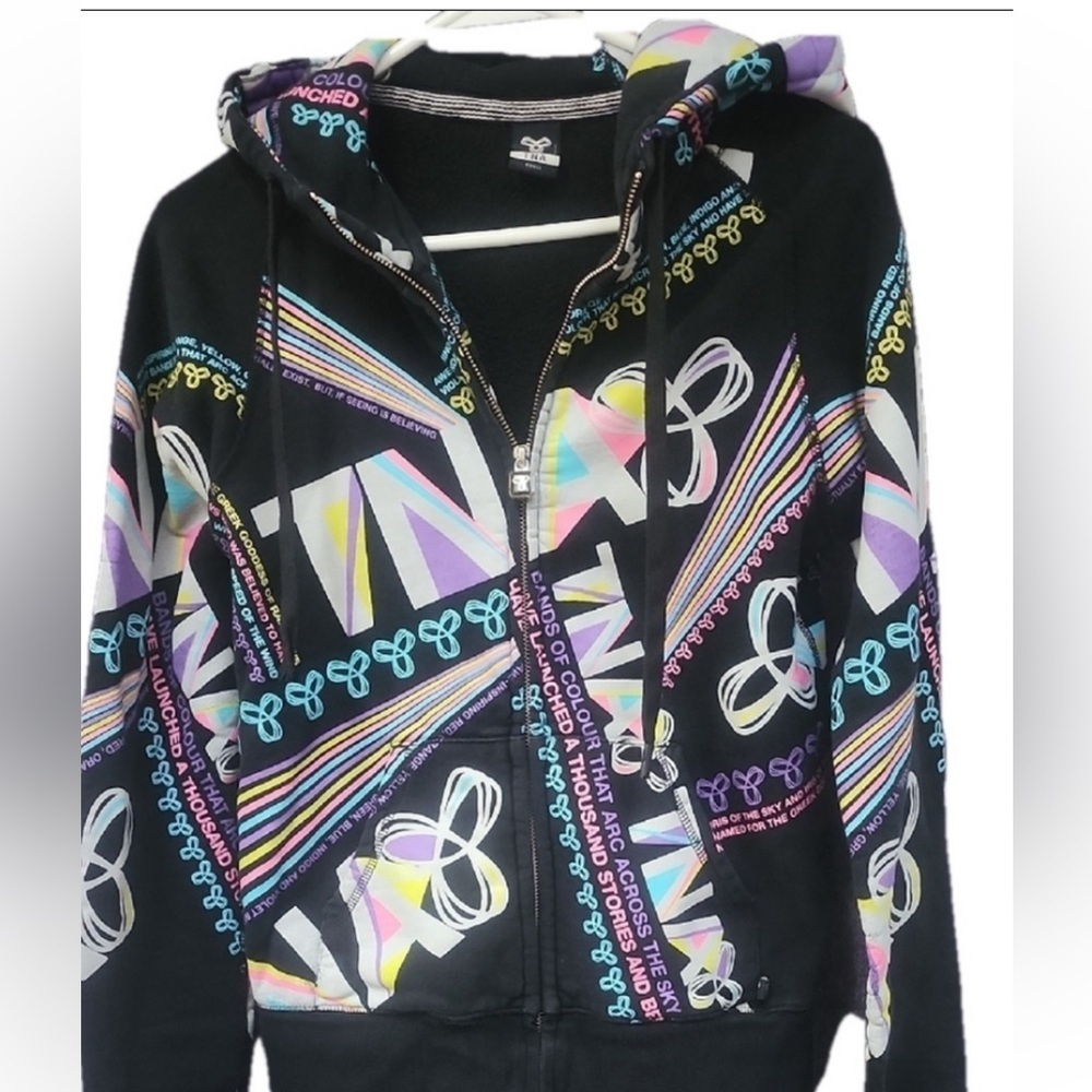 TNA Aritzia Graphic Zip Hoodie Multicolor Logo Streetwear Small - Picture 2 of 7